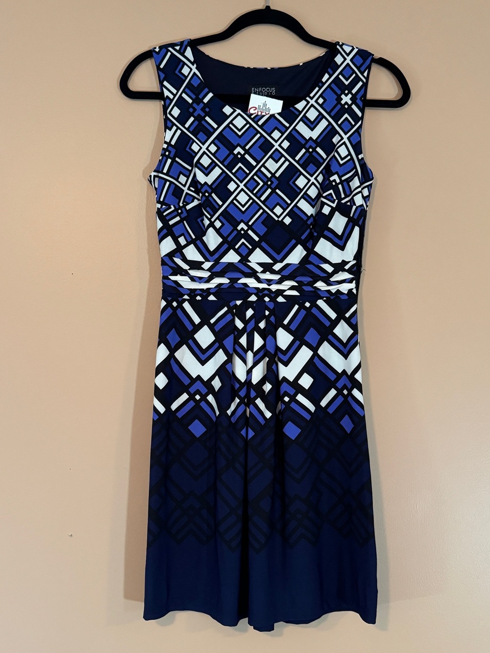 Navy, White & Blue Geometric Midi Dress